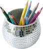 Glass Disco Ball Pen Holder with Smooth Grouting - Premium Mirror Mosaic Pencil Cup for Desk, Cute Makeup Brush Holder, Aesthetic Room Decor Gift (silver)
