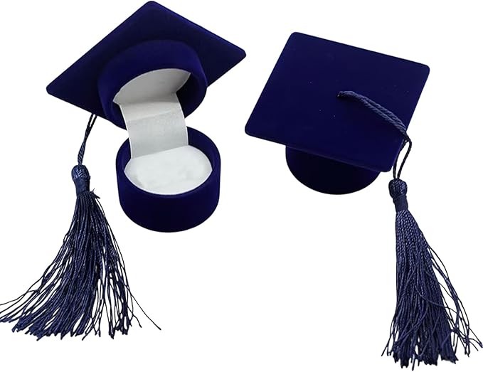 Graduation Cap Jewelry Box, Personalized Ring Box Velvet Earring Ring Display, Creative Organizer Jewelry Box Storage Case Ring Holder for Graduation Celebration Wedding Ceremony Birthday Party(Blue)