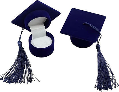 Graduation Cap Jewelry Box, Personalized Ring Box Velvet Earring Ring Display, Creative Organizer Jewelry Box Storage Case Ring Holder for Graduation Celebration Wedding Ceremony Birthday Party(Blue)