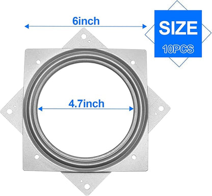 10 Pack Square Rotating Plate 500 lbs Capacity 6 Inch Lazy Susan Turntable Hardware Square Plate Bearings Swivel Plates for Serving Trays, 360° Chair, Cabinet, Craft Project