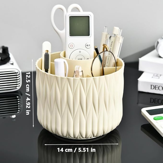 Rotating Makeup Brush Holder - White 5 Slot 360° Spinning Organizer for Vanity Desk, Cute Aesthetic Storage for Women, Multi-purpose Pen Pencil Caddy for Office Home Art Supplies