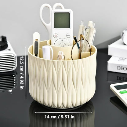 Rotating Makeup Brush Holder - White 5 Slot 360° Spinning Organizer for Vanity Desk, Cute Aesthetic Storage for Women, Multi-purpose Pen Pencil Caddy for Office Home Art Supplies
