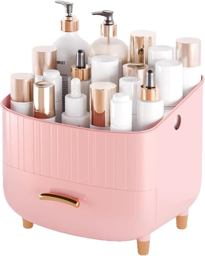 Makeup Organizer Countertop Vanity with Drawers Cosmetic Skincare Bathroom Storage Gift for Women Teens Girls (Pink)