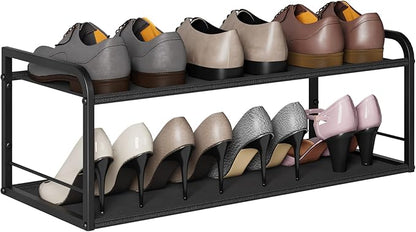 Wall Mounted Shoe Rack, Carbon Steel Shoe Organizer with Removable Oxford Cloth, Non-Slip Space-Saving for Entryway Closet Bedroom, Black
