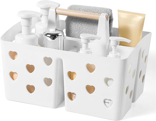 Anyoifax Portable Shower Caddy Plastic Basket Organizer Divided Bathroom Storage Tote With Handle for College, Dorm Room, Kitchen, White