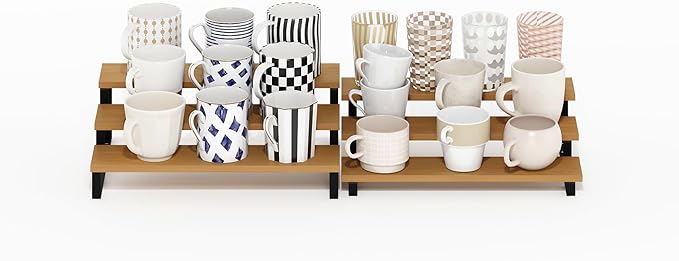 Furinno RAVEL Kitchen Countertop Organizer Set of 2, 3-Tier Nesting Metal Frame Counter Shelves, Kitchen Storage, Expandable, Spice Rack, for Pantry, Coffee Bar, Beech