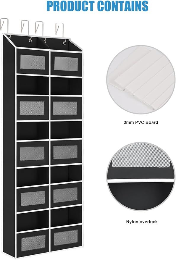 Over the Door Organizer Hanging- 10 Compartments, 80 lbs Load Behind Door Stuffed Animal Storage, Extra Large Toys Storage Organization for Bedroom, Bathroom, Nursery, Shoes, Diaper (black)
