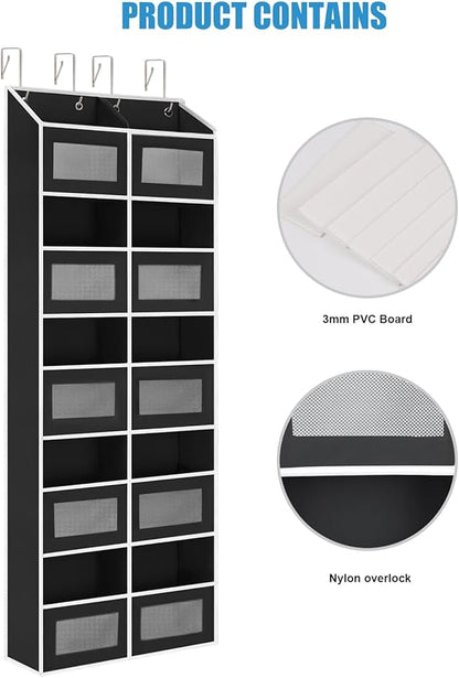 Over the Door Organizer Hanging- 10 Compartments, 80 lbs Load Behind Door Stuffed Animal Storage, Extra Large Toys Storage Organization for Bedroom, Bathroom, Nursery, Shoes, Diaper (black)