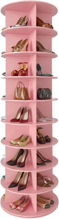 SpaceAid 9 Tier Rotating Shoe Rack Tower, Spinning Shoe Display Lazy Susan, Revolving 360 Shoe Rack Storage Round Carousel, Vertical Handbag Rotate Shoes Closet Organization (9-Tier Pink)