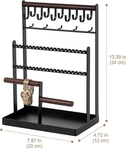 ProCase Jewelry Organizer Stand Necklace Organizer Earring Holder, 6 Tier Jewelry Stand Necklace Holder with 15 Hooks, Jewelry Tower Display Rack Storage Tree for Bracelets Earrings Rings -Black