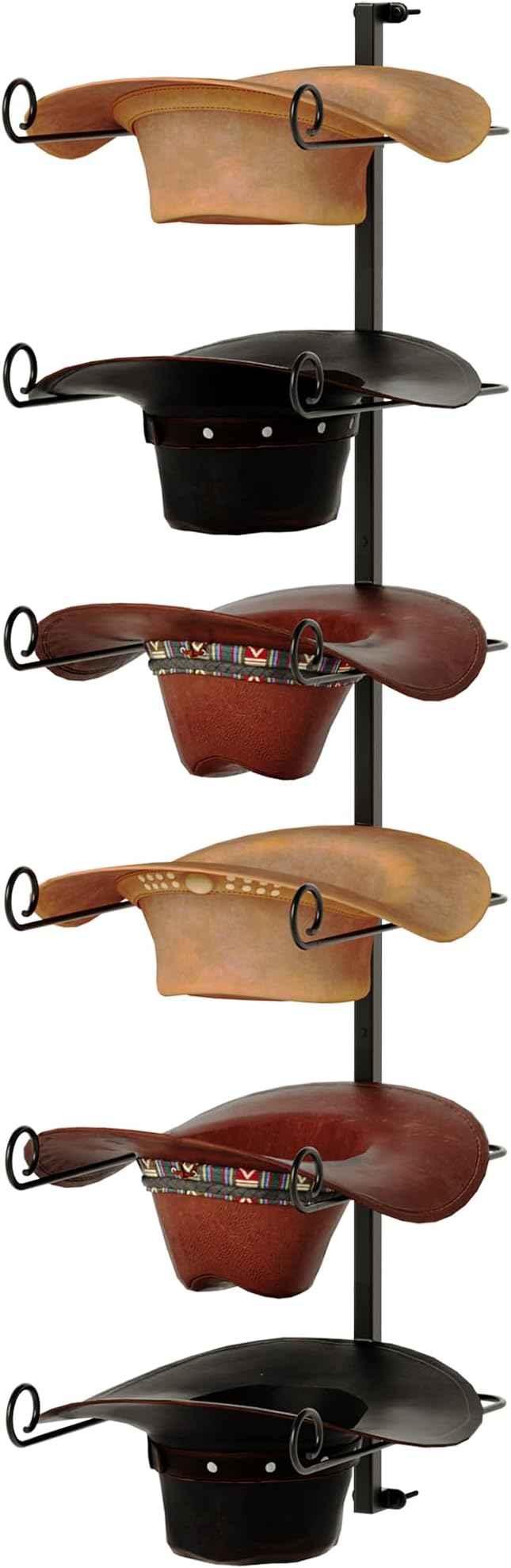 Alyoen Cowboy Hat Rack for Wall, Cowboy Hat Holder Wall Mount Holds Up to 6 Hats, Metal Hat Organizer Storage Hanger, Western Room Decor for Fedoras, Sun Hat