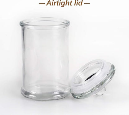 Mini Glass Apothecary Jars, Bathroom Storage Organizer Canisters for Cotton Swabs, Cotton Balls, Makeup Sponges, Bath Salts, Hair Ties, Makeup - Set of 3
