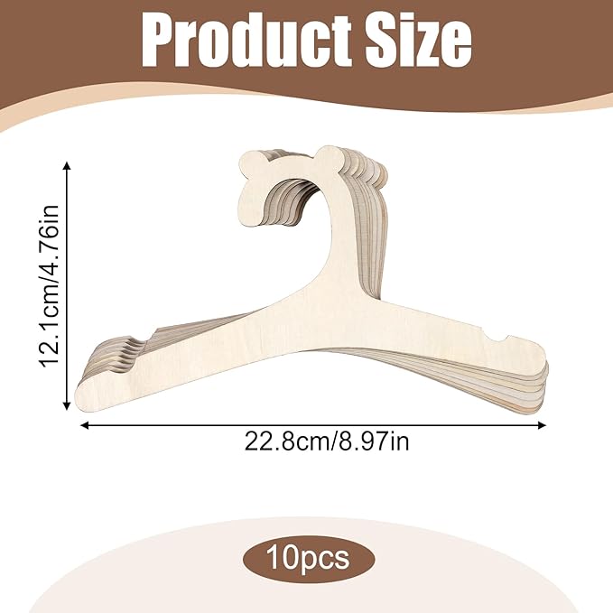 Wooden Kids Hangers 10 Pack 9inch Cute Baby Hanger with Bear Ears Non Slip Wooden Children's Hanger Newborn Hangers for Baby Kids Toddler Coats Pants Suits Jackets Clothes