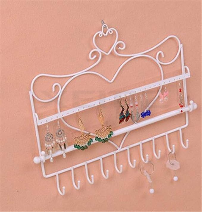 Wall Hanging Jewelry Organizer Holder, 28 Hooks Bracelet Earrings Wall Metal Shelf Necklace Hanger (Pink)