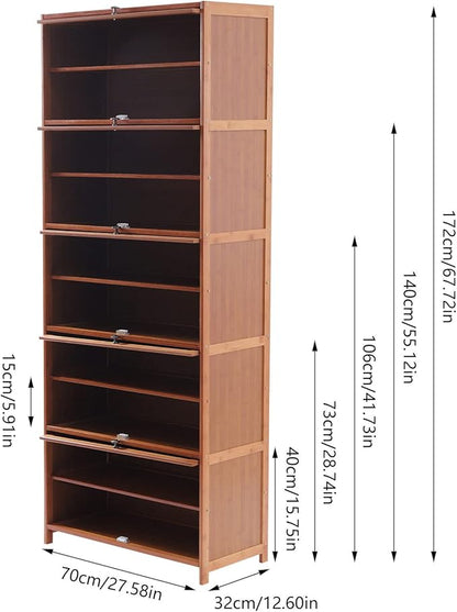 LYNICESHOP 10 Tier Shoe Storage Cabinet, Bamboo Shoe Rack Cabinet Organizer Wooden Shelf Stand Storage Book Shelf Freestanding Shoes Heels Sneakers Shelf Rack Storage Book Shelf Organizer