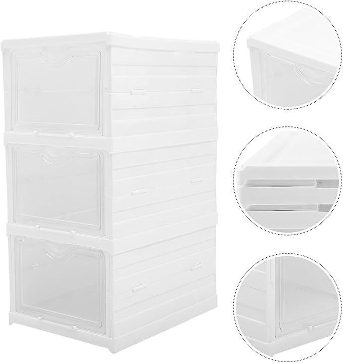 BESPORTBLE Stackable Shoe Storage Boxes with Lids Foldable Multi-layer Shoe Organizer Cabinet for Home Closet 3 Layers