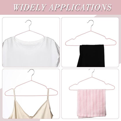 Wesiti 100 Pcs Metal Wire Non Slip Hangers for Clothes Space Saving Hanger Strong 15.7 in Triangle Clothes Coat Suit Bridal Boutique Dress for Closet Dorm Rack(Pink)