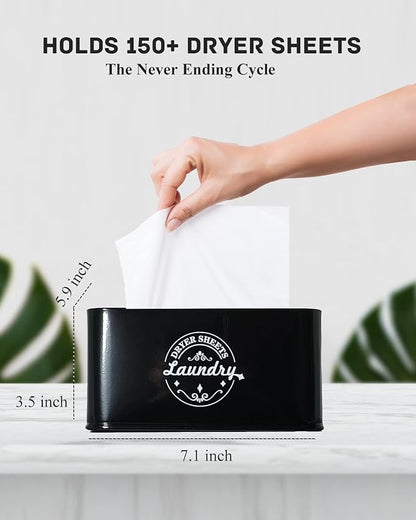 SACREDAY Dryer Sheet Holder Container for Laundry Room Organization, Farmhouse Laundry Organization and Storage, Metal Dryer Sheet Dispenser for Laundry Room Decor (Black)