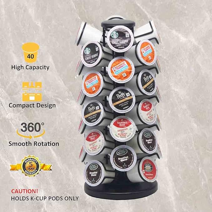 BLACKSMITH FAMILY K Cup Holders,K Cup Holder, K Cups Holder,K Cup Carousel, Coffee Pods Holder Storage Organizer Stand,No Assembly Required,Black (Holds 40 Pods/Heavy Duty Base)