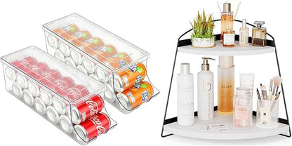 Puricon 2 Pack Soda Can Organizer Dispenser for Refrigerator Bundle with Corner Bathroom Counter Organizer(1 Pack White)