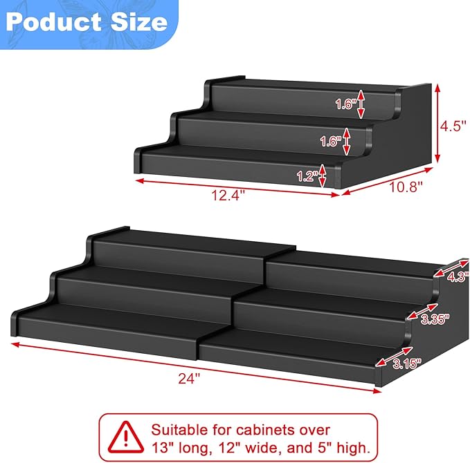 Expandable Bamboo Can Rack Organizer, 3-Tier Adjustable Pantry Storage, Can Holder for Kitchen & Pantry, Canned Food Soda Organizer, Holds Up to 24 Cans, Black (Patent Pending)