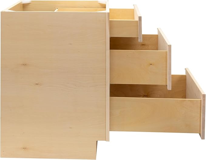 Quicklock RTA (Ready-to-Assemble) | Base Kitchen Cabinets - Shaker Style | Made in America (Raw Maple, 30" W x 34.5" H x 24" D 3 Drawer Pots and Pans)