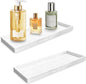 2 Pack Bathroom Tray Countertop, Large 12'' Shatterproof Silicone Vanity Tray Rectangular Toilet Tank Tray, Soap Dispenser Tray Sponge Holder for Kitchen Sink (Marble White)