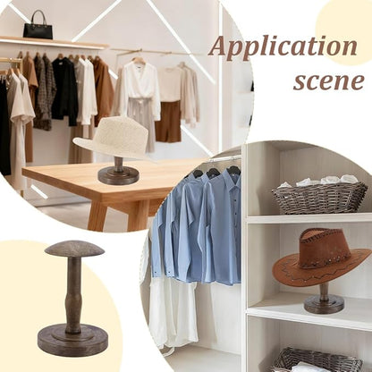 Cowboy Hat Stand Vintage Tabletop Hat Display Rack Rustic Helmet Stand Display for Caps Wigs Helmet Cap Organizer Jewelry Display Riser Decor for Home Desktop Shelf (Brown)