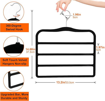 2-Pack Velvet Pants Hangers - Space Saving Multi-Layer Non-Slip Closet Organizers for Jeans, Trousers & Scarves - Ideal Dorm Room Storage Solution for Small Spaces