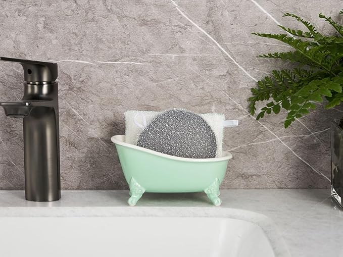 6.1" Vintage Ceramic Mini Decorative Clawfoot Bathtub Bar Soap Dish, Kitchen Sponge Holder and Shower Tray for Bathroom, 1 Pack (Bright Teal)