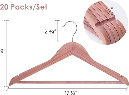 StorageWorks Cedar Wood Clothes Hanger 20 Pack, Wooden Coat Hangers for Shirts, Jackets, Pants, Suits, Sweaters