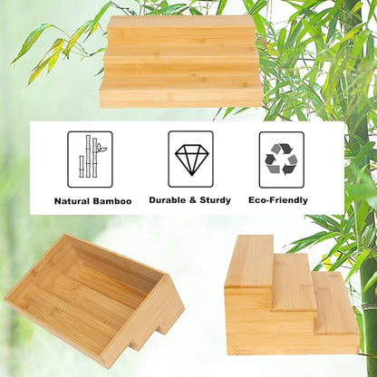 2 Pack Bamboo Spice Rack Organizer for Cabinet Wooden Spice Shelf for Kitchen Pantry Storage Organizer 3 Tier Countertop