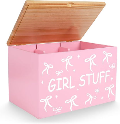 JarThenaAMCS Tampon Holder for Bathroom Pad Organize Case with Lid Coquette Pink Bow Feminine Product Tampon Storage Girl Stuff Box for Bathroom Accessories