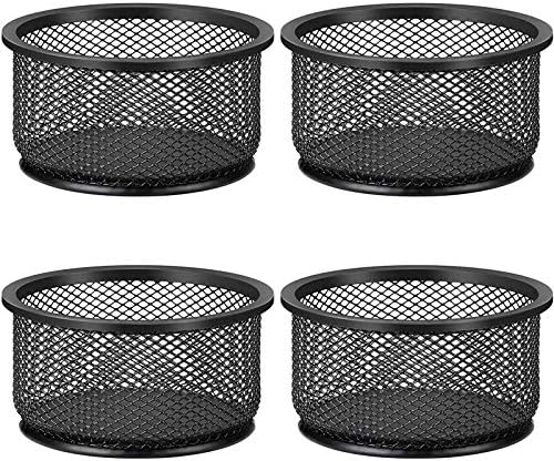 MaxGear Black Steel Mesh Paper Clip & Pen Holder - Bundle of 2 Sets - Office & Home Use - Non-Slip Base by MaxGear