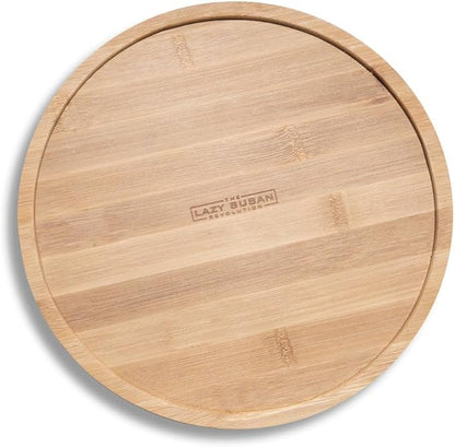 9" Bamboo Lazy Susan Revolution Turntable w/Rim – Rotating Bamboo Organizer Tray for Kitchen, Spices, Table, or Bathroom, Non-Slip, 360° Turnable