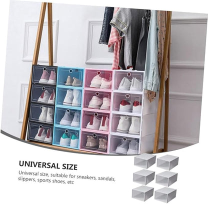 Unomor 6pcs Stackable Plastic Shoe Boxes Organizer for Men's Footwear Sturdy Storage Container Lids for Closet and Entryway