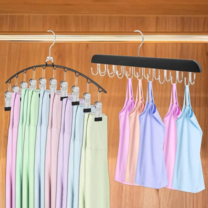 2 Pack Legging Organizer and Bra Hanger,2 in 1 Space Saving Hangers Max 30 Leggings & Bras Capacity for Closet Organizers and Storage,Metal Yoga Pant Hangers and Foldable Wood Tank Top Hanger