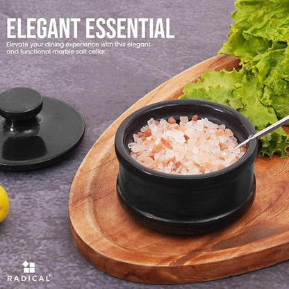 Radicaln marble Salt Cellar Black Handmade salt jar with lid and serving spoon - Elegant sugar container and salt container for kitchen storage