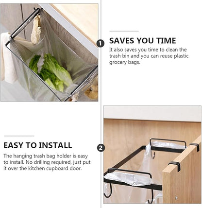 Iron Trash Bag Holder Garbage Storage Rack for Cabinet Door 2pcs Kitchen Hanging Trash Bag Rack in Black and White for Home and Office