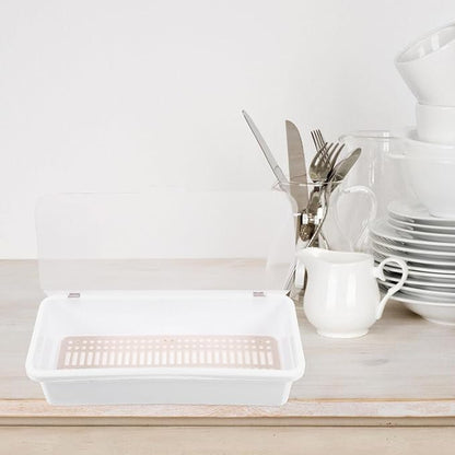 Alipis Plastic Silverware Tray with Lid, Silverware Countertop Storage Container Kitchen Cutlery and Utensil Drawer Organizer for Kitchen Flatware Spoons Forks White