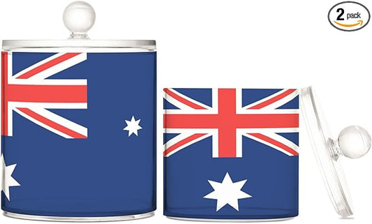 DOMIKING Australia Flag 2 Pack Bathroom Canisters Cotton Swab Holder Dispenser Plastic Cotton Ball Jar Acrylic Storage Containers for Cotton Swab Cotton Round Pads Cotton Ball