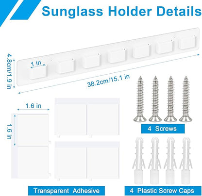 Sunglasses Organizer Wall Mounted Acrylic Sunglass Holder for Multiple Glasses,2 Pack Hanging Sunglasses Storage with 7 Slots- (White)
