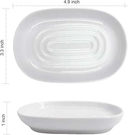 Ceramic Marble Pattern Soap Dish, Textured Raised Soap Saver Tray for Shower Bathroom Kitchen Sink Vanity, Easy to Clean Multi-Use Holder for Bar Soap Jewelry Rings Keys, White (1 Pack)