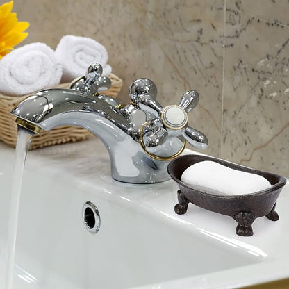 Sumnacon Cast Iron Bathtub Soap Dish - Heavy Duty Vintage Metal Drainable Sponge Soap Tray Bar, Rustic Iron Soap Sponge Holder for Bathroom Shower Bathtub Kitchen Sink Countertop, Brown