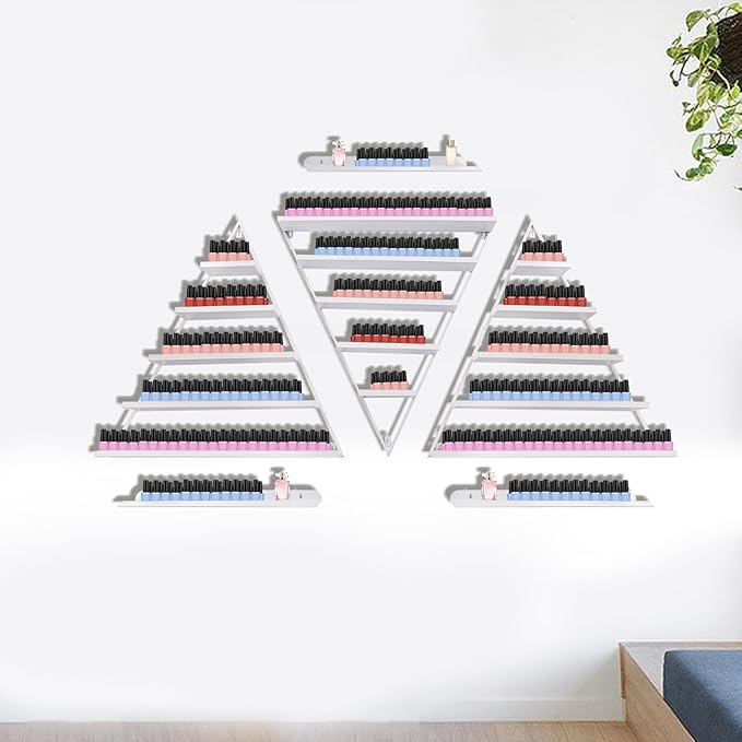 Metal Wall-Mounted Nail Polish Storage Racks, Nail Polish Storage Racks 6PCS Triangular Cosmetic Display Racks Metal Wall Mounted Nail Polish Rack for Spa Nail Salon Shop Home (White)