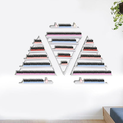 Metal Wall-Mounted Nail Polish Storage Racks, Nail Polish Storage Racks 6PCS Triangular Cosmetic Display Racks Metal Wall Mounted Nail Polish Rack for Spa Nail Salon Shop Home (White)