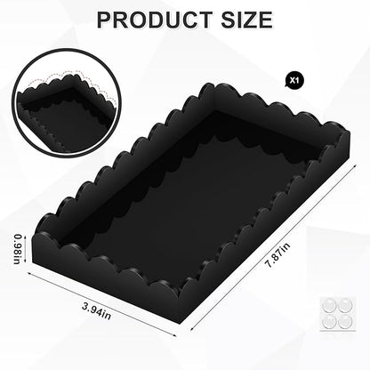 Acrylic Bathroom Vanity Tray 7.9", Soap Dispenser Decorative Scalloped Tray for Bathroom Kitchen Living Room Decor Vanity Perfume, Black