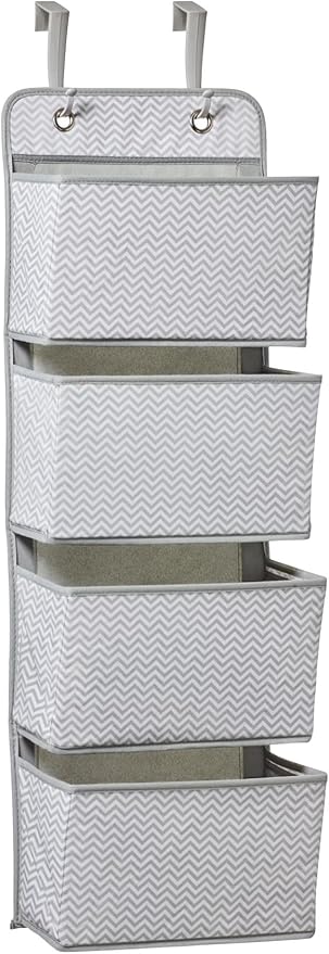 4 Pocket Hanging Door Organizer, Gray White Chevron, Nursery & Closet Storage, Home Essential