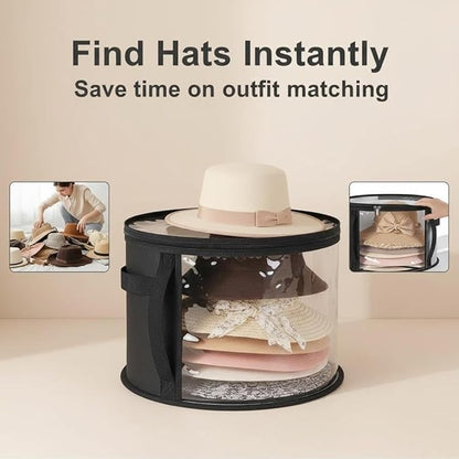2Pcs Extra Large Hat Organizer for Closet Storage, Clear Window 16.5" W x 10.4" H Hat Box with Handles, Cowboy Hat Travel Case Holds 5-7 Hats, Wide Brim Storage Bag Protector for Women & Men