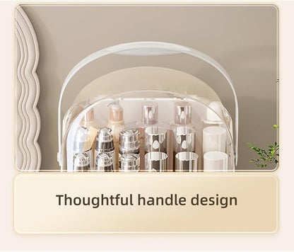 Makeup Organizer, Skincare Organizers with Clear Lid & 2 Drawers and 360° Rotating Brush Holder